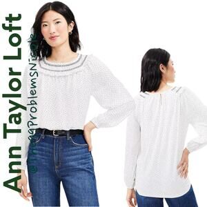 Loft Dotted Smocked Long Sleeve Blouse